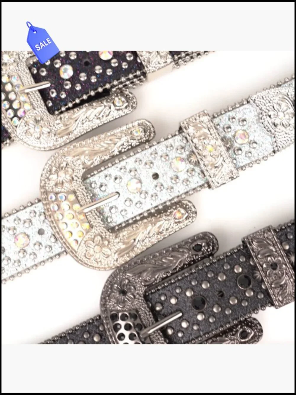Rhinestone Western Cowboy Belt with Sparkling Bling, Detachable Buckle
